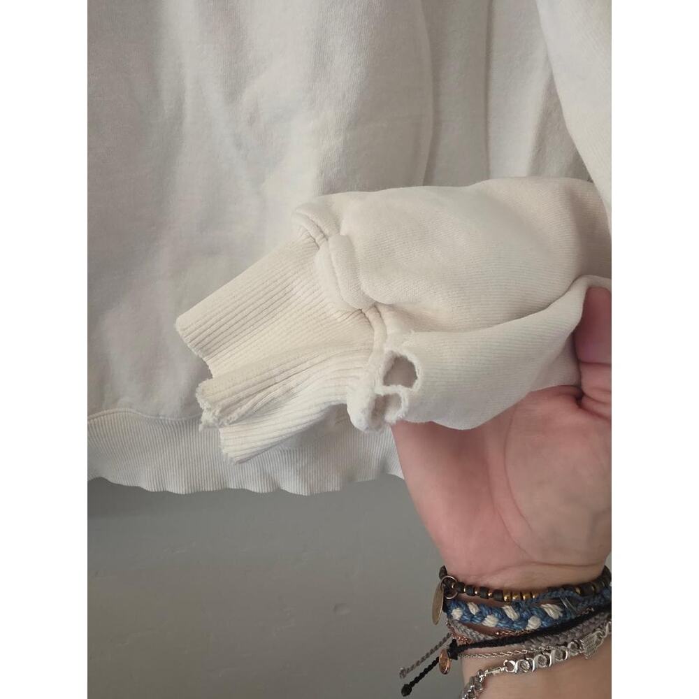 Champion Eco Authentic White Crewneck Sweatshirt XL Distressed Minimal - Picture 3 of 5